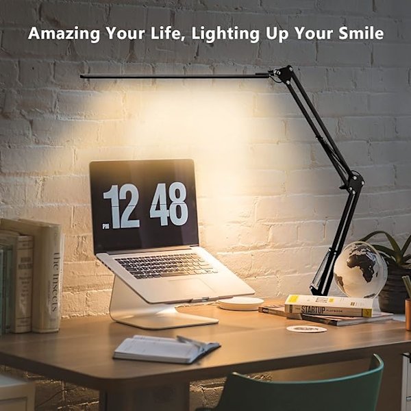 LED-pöytävalaisin, kääntyvä varsi, kiinteä rakennusvalaisin, USB-liitäntä, musta