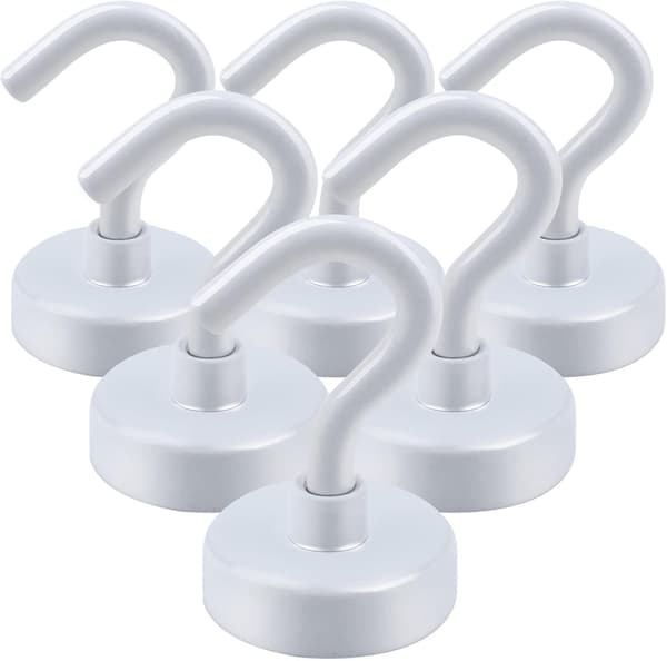 Magnetiska krokar, (6-pack - Vit), 25 kg starka, kraftiga, för kryssningsfartyg