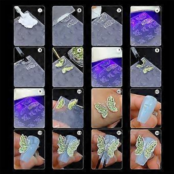 3D-kynsitaidemuotti, jossa on erilaisia kuvioita, sapluunatarra, kaiverrustyökalut, muotit kynsiharrastajille ja -salongeille 11