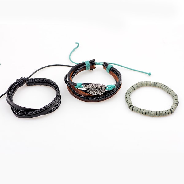Herrar Armband Set Läder Flätad Pärlor Pack Justerbar