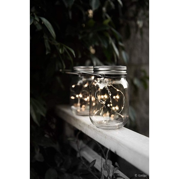 Solcellslykta i glasburk | 3 stycken | 20 LED-lampor | Bords- eller