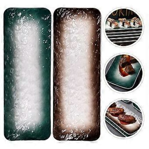2 stk. keramiske tallerkener i japansk stil, keramiske sushitallerkener, rektangulære snacktallerkener, serveringsfade