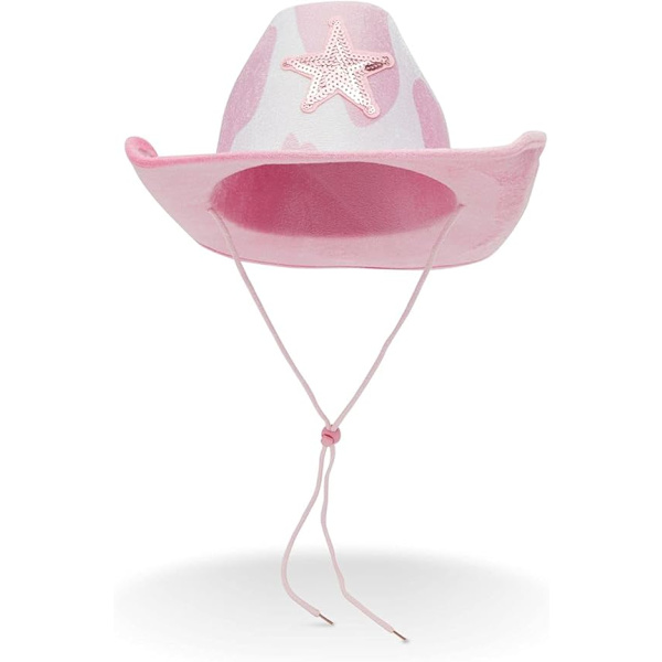 Vaaleanpunainen lehmänkuvioinen cowboy-hattu lapsille ja cowgirleille (yksi koko sopii kaikille)