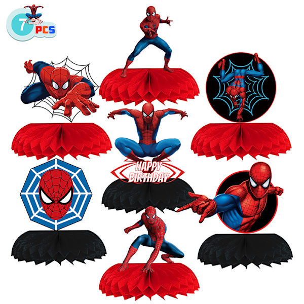 7 Spider Man-tema fest honeycomb bordsdekorationer för matsal