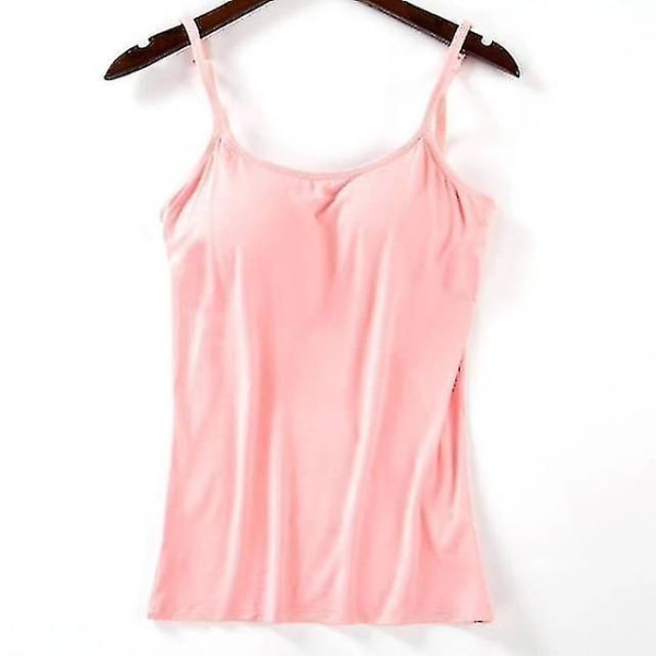 Dame Pad Blød Casual BH Tank Top Dame Spaghetti Cami Top Vest Kvinde Camisole Med Indbygget BH.S.Pink