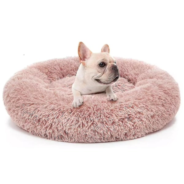 Vaskbar Beroligende Comfy Donut Style Plys Katte- eller Hundeseng.XL 80cm.Pink