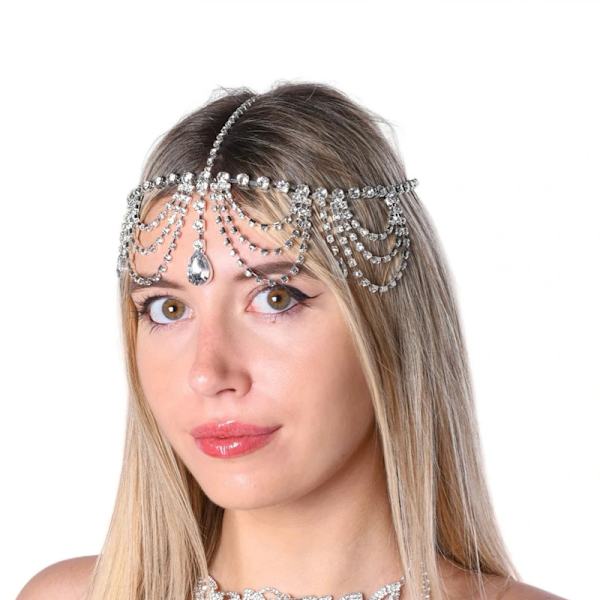 Bohe Hovedkæde Sølv Lagdelt Krystal Hovedbeklædning Rhinestone Vanddråbe