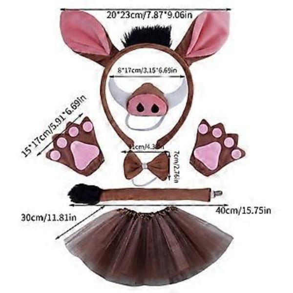 1/4/5/6 Grisekostumer til børn, griseøre-pandebånd, hale, butterfly, handsker, tyllskørter og næse, Halloween-dyrekostumer, tilbehør 5pcs set A