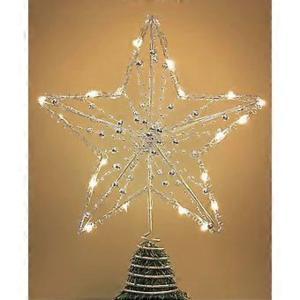 Stjerne Juletræ, Pentagramformet Lampe med Perlekæde Lys Metal Spiral Base, Juledekoration Indendørs Fest Hjem Stue Soveværelse Batteri