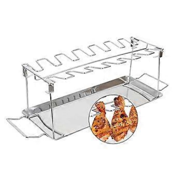Kycklingklubba- och Vingställ för Grill Rökugn Lätt att Använda 14 Fack Kycklingklubbställ Vingställ Kycklingtrumstockshållare