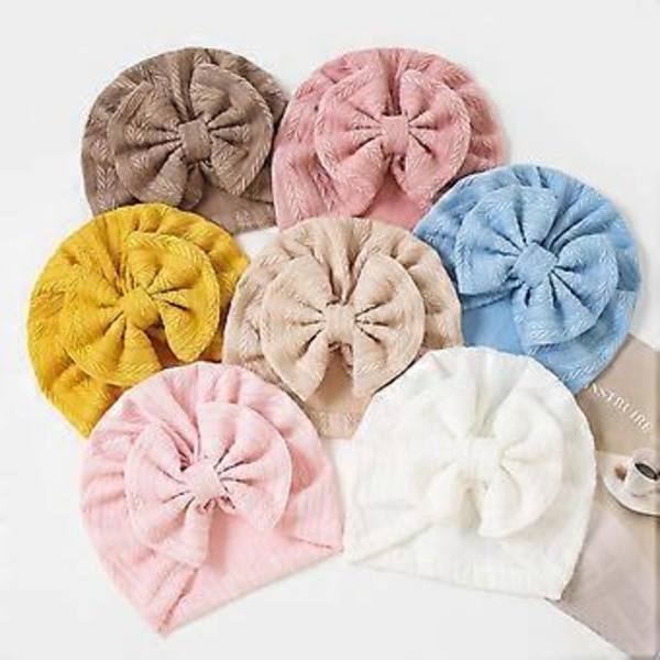 Stickade mössor för spädbarn med rosett, bekväm stretchig babymössa, unisex, stilfull för pojkar och flickor, ålder 0-24 månader, disblå haze blue
