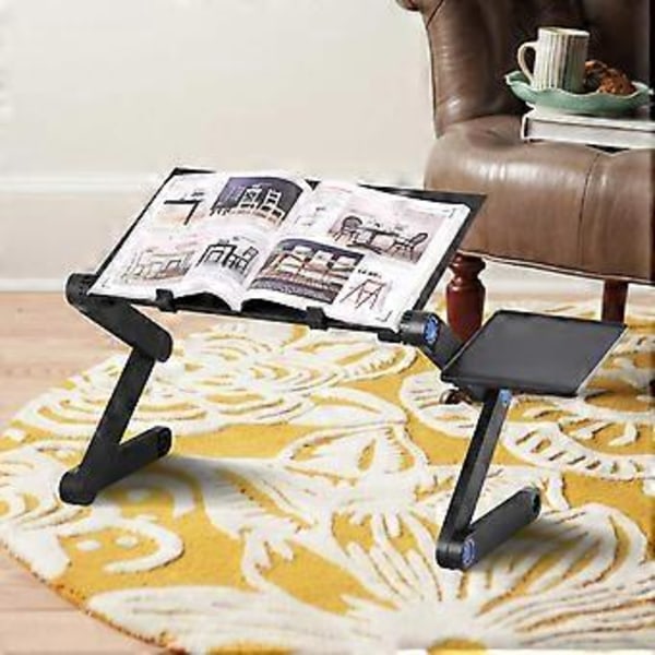 Laptop Stand Justerbar i Højden, Bærbar Sammenklappelig Laptopbord Notebookstander til Seng med Ventilation Laptop Holder Sort