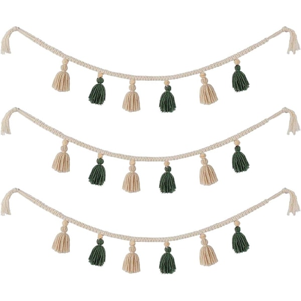 3-pack bomullsgarland i macramé för väggdekoration