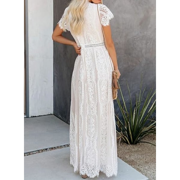 Women's V Neck Floral Lace Wedding Dress Short Sleeve Bridesmaid