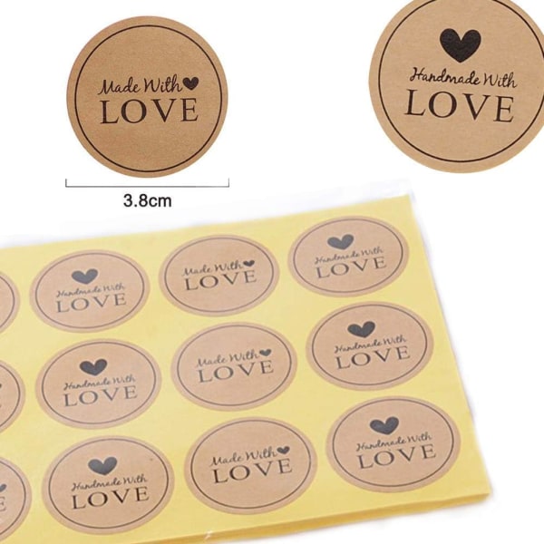 600Pcs Round Stickers with Heart - Handmade with Love Adhesive S