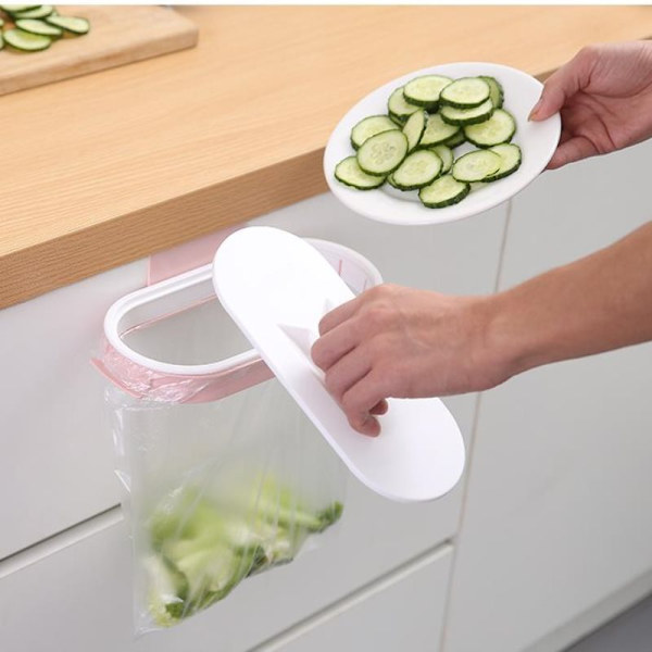 Gul bærbar plastposeholder for kjøkkenavfall, kroklagring