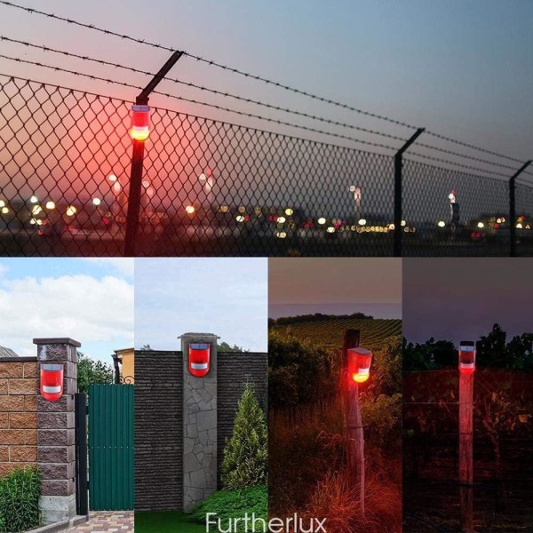 Solcellsladdad ljudsäkerhetslarm stroboskopljus, 110dB högt siren