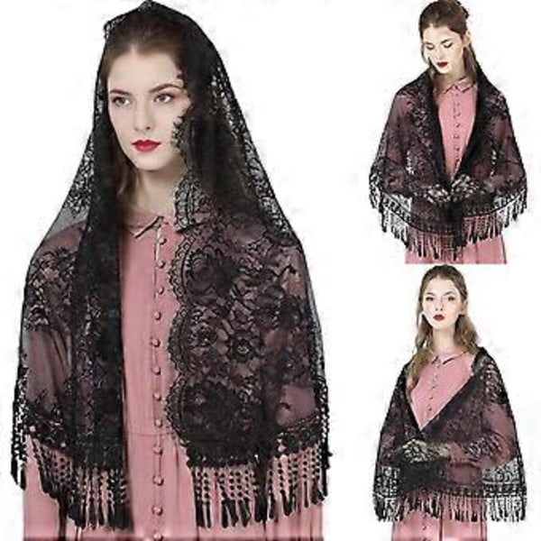 Kvinne Mantilla Slør Blondekant Gjennomsiktig Sjal for Bryllup Kirke Mantilla Pustende Sjal Slør Bryllup Mantilla Hvit White