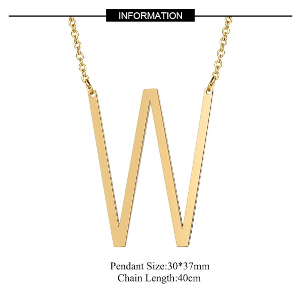 Dam Sidoblocksformad första bokstav hängsmycke halsband, rostfritt stål engelsk bokstav halsband, guld, W W