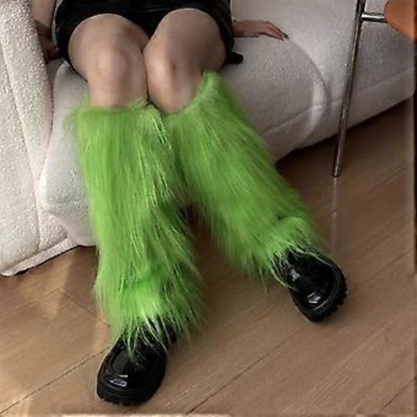 Harajuku Punk Fuzzy Leggvarmere for kvinner Myke fortykkede plysjstøvelmansjetter Deksel for vintermote og kostymefester Blå Blue