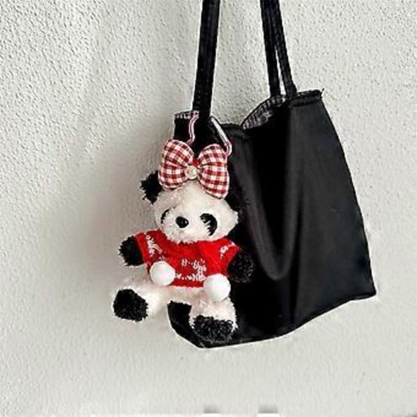 Panda Nyckelring Charmig Luddig Hänge Söt Väskberlock Mjuk Panda Telefonprydnader Plyschmaterial för Handväska och Plånböcker tröja rosett sweater bow