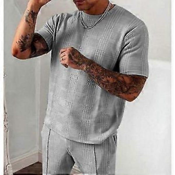 Herre Træningssæt 2 Dele, Træningsdragt med T-shirt og Shorts til Aktivt Brug green XL