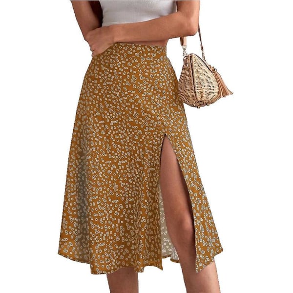 Sjarmblomstrende, perfekt kurvefremvisning - utsøkt hofteomslag Mid midje lang kjole.XL.gul