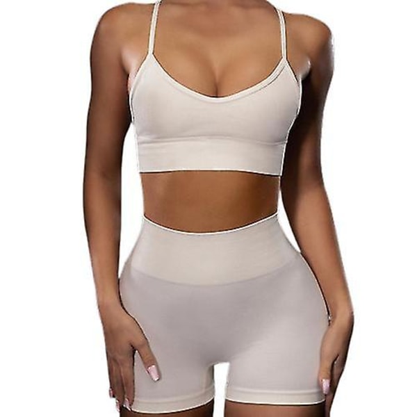 Yoga Outfit for Kvinner Sømløs 2-delt Trenings Gym Høy Midje Leggings med Sports-BH Sett.L.HVIT White L