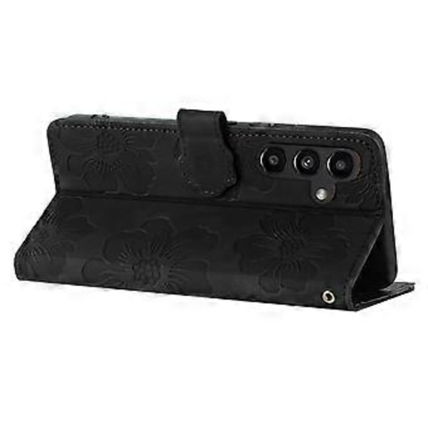 Til Samsung Galaxy S23 FE PU Læder Blomster Præget Telefon Cover Stødsikkert Stativ Wallet Cover Style A