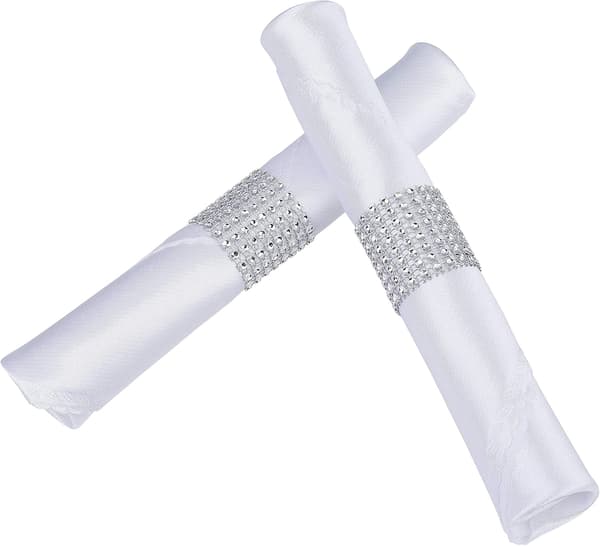 50 st Silver Rhinestone Band Servettringar Bling Dekoration för