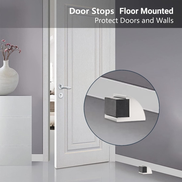 2 Pack Door Stoppers, Floor Mounted Door Stops Rubber Black Door