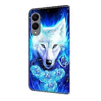 För Samsung Galaxy S25 Edge Läderfodral Mönstertryck Plånboksställ Flip Telefonfodral White Wolf