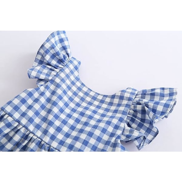 Baby jenter rutete kjole Flutter Sleeve Gingham vårsommer kjole