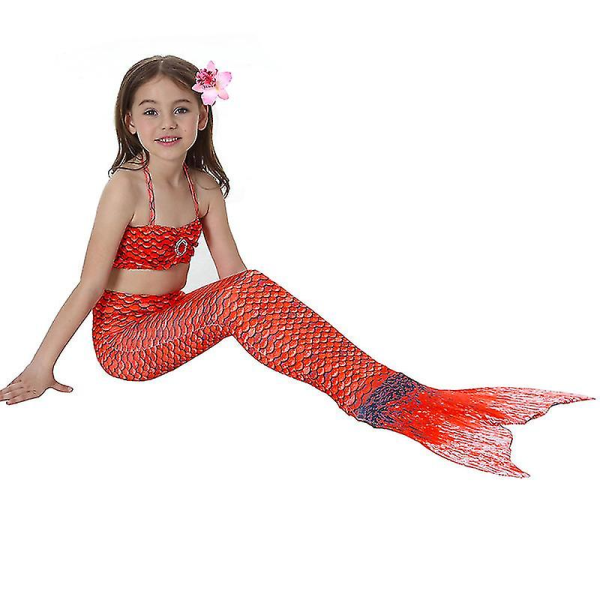 Barn Flickor Mermaid Tail Bikini Set Badkläder Baddräkt Simdräkt -allin.10-11 år.Röd