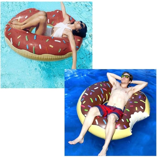 Uppblåsbar simring Donut boj Donuts uppblåsbar poolring Donut form flytande ring luftmadrass stor sommar pool strandleksak brun 90cm