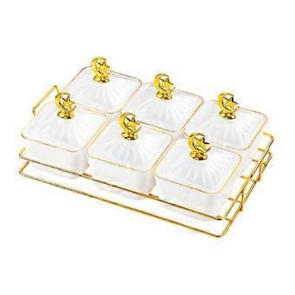 Tørket Frukt Snack Serveringsfat Appetittvekkerserveringsbrett Nordisk Nøttebrett Delt Serveringsfat for Fest Appetittvekker Krydder (6 Skåler Hvit) 6 Bowl White