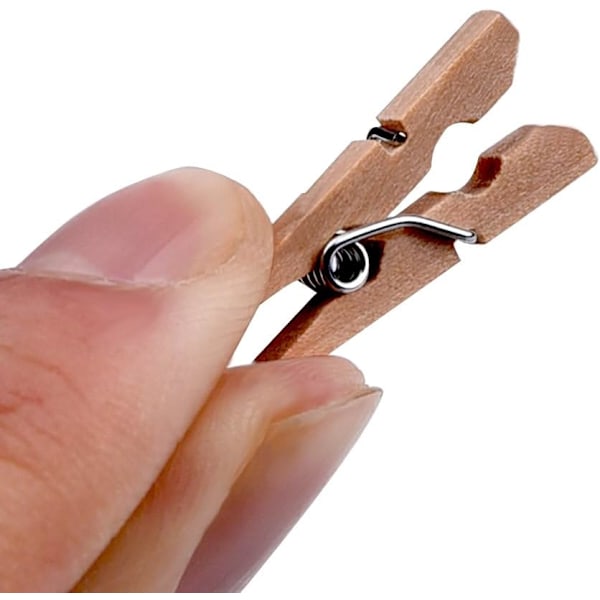 100 stk. Tretre klesklyper Mini Naturlig Brun Tre Blankt Dekorasjon
