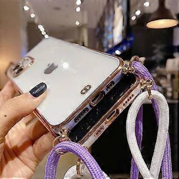 Crossbody-kotelo iPhone 12 Prolle, kultareunainen läpinäkyvä suojakotelo kaulanauhalla, pehmeä TPU naarmuuntumaton iskunkestävä puskurikotelo iPhonelle