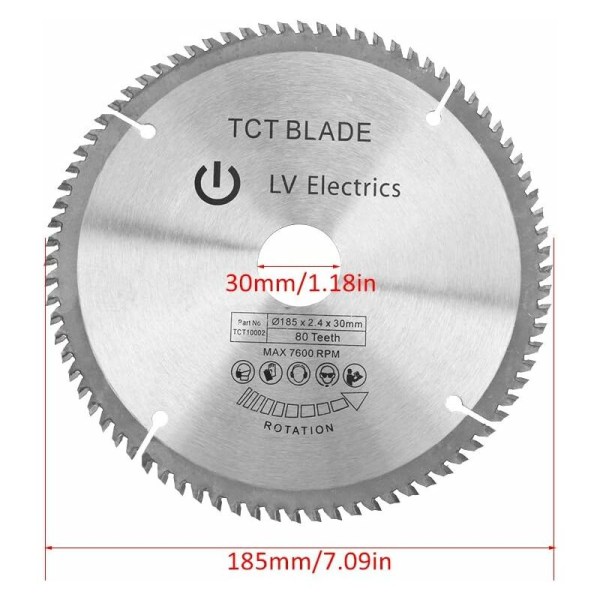 Sirkelblad 185mm TCT Sølv Roterende Kutteskive for Tre