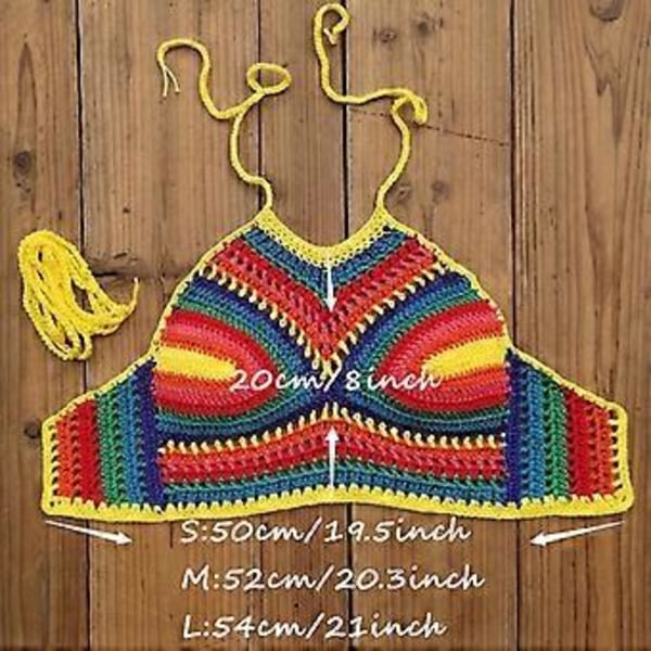 Hæklet halterneck badedragt top til kvinder, justerbar snor, polstret hæklet crop top, justerbar rygbinde, gul M Yellow M