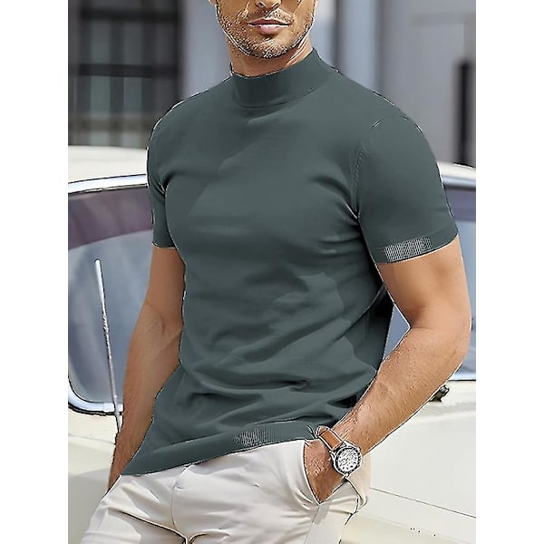 Herre T-shirt Tee Tee Top Plain Turtleneck Street Ferie Kortærmet Tøj Beklædning Designer Basic Moderne Samtidig.XXL.Lyseblå