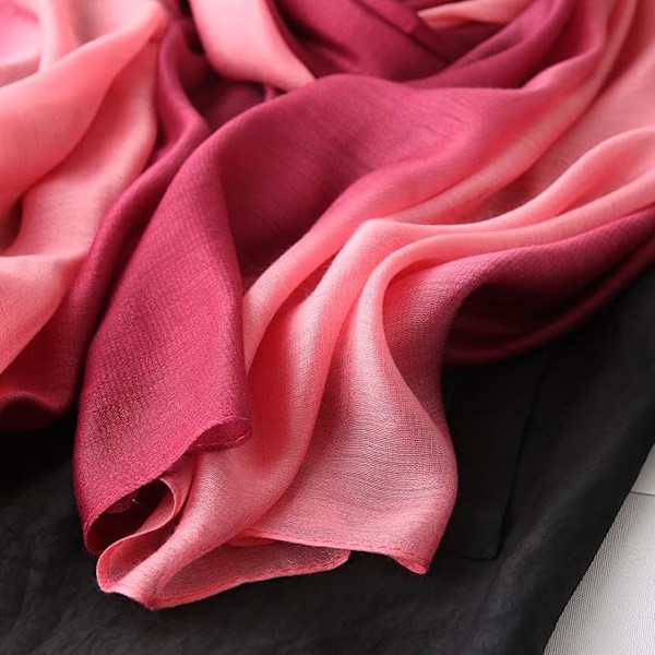 Sjal for kvinner i bomull og silke, elegant gradert farge, lett og fasjonabelt, vår- og vinterhalsduk, sjal rosa