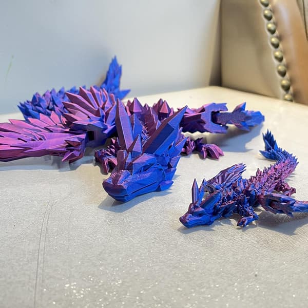 3D-printad bevingad flygande drake, drakägg set arrangemang figurin (Silk röd & blå + drakägg)