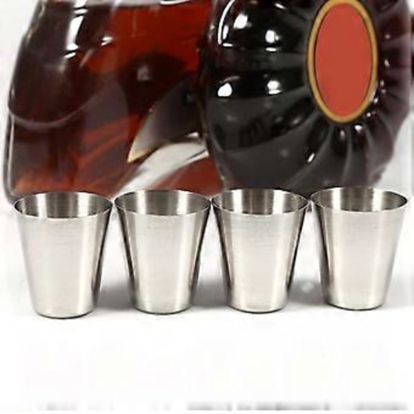 Bærbar te- og kaffekopp i rustfritt stål 30 ml ølkrus + pose for reise (4 stk)