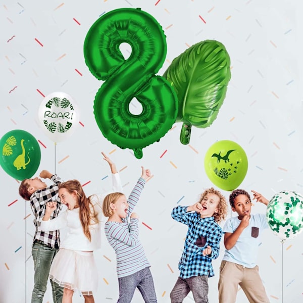 Dino 8 år fødselsdag balloner, børnefødselsdag dekoration 8.