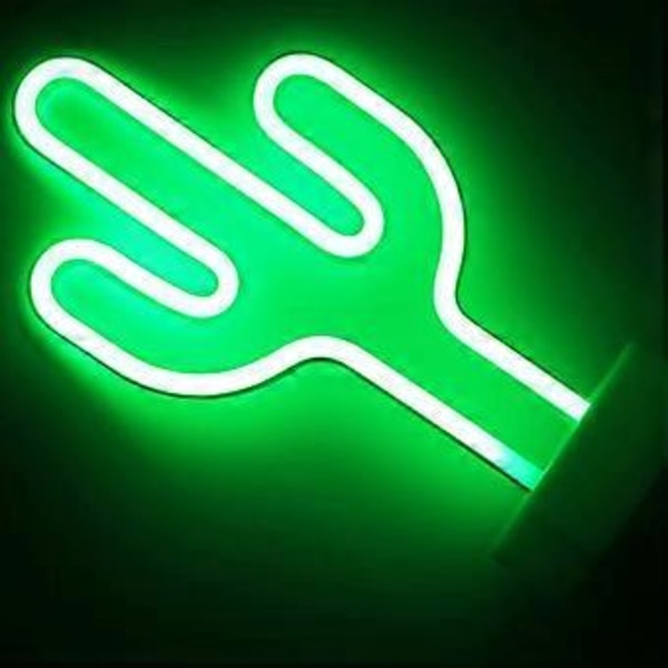 XIYUNTE Kaktus Neonljus - Neonljusskyltar Lampor Kaktus-Neonljus-Dekor, Batteri- och USB-driven Nattlampa med Sockel, Skrivbordslampa, grön