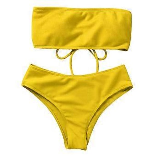 Bikiniset för damer, sommar, tvådelade baddräkter, hög midja, axelbandslösa crop tops, baddräkt, avslappnade strandkläder, presenter Gul S Yellow S