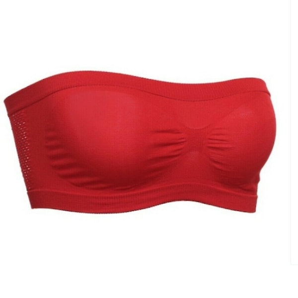 Kvinner Sexy Stroppeløs Crop Top BH Stroppeløs Pustende Stretch Layer Sømløs Topp BH Band Ny.Red.