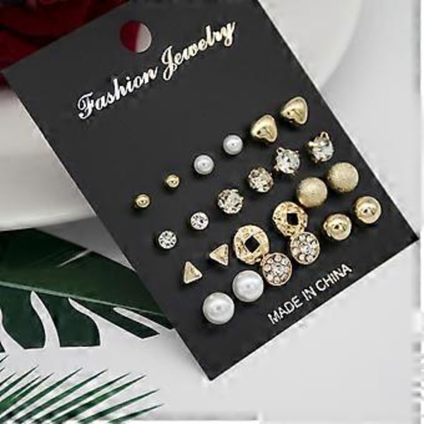 24 par stilfulla örhängen pärlörhängen modeörhängen kreativ legering örhänge set (gyllene)