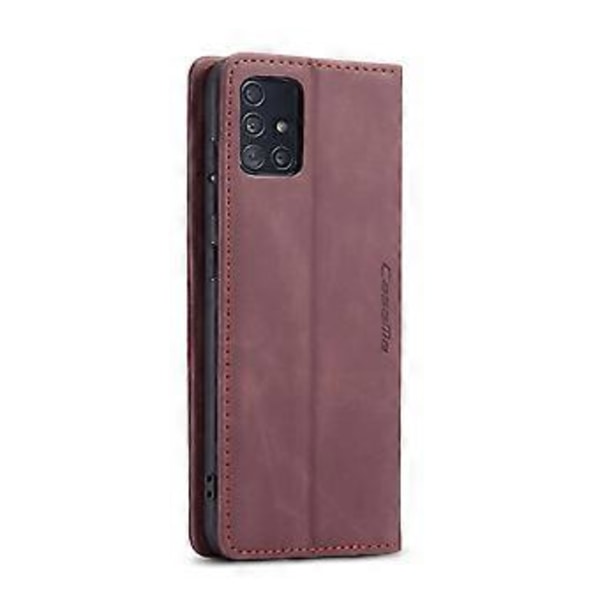 Multifunktionellt horisontellt flip-läderfodral för Galaxy A51 Wine Red